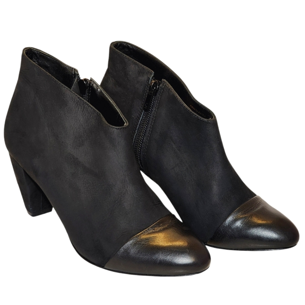Loeffler Randall Sz 6.5 Contast Zip Block Heel Suede Ankle Booties.